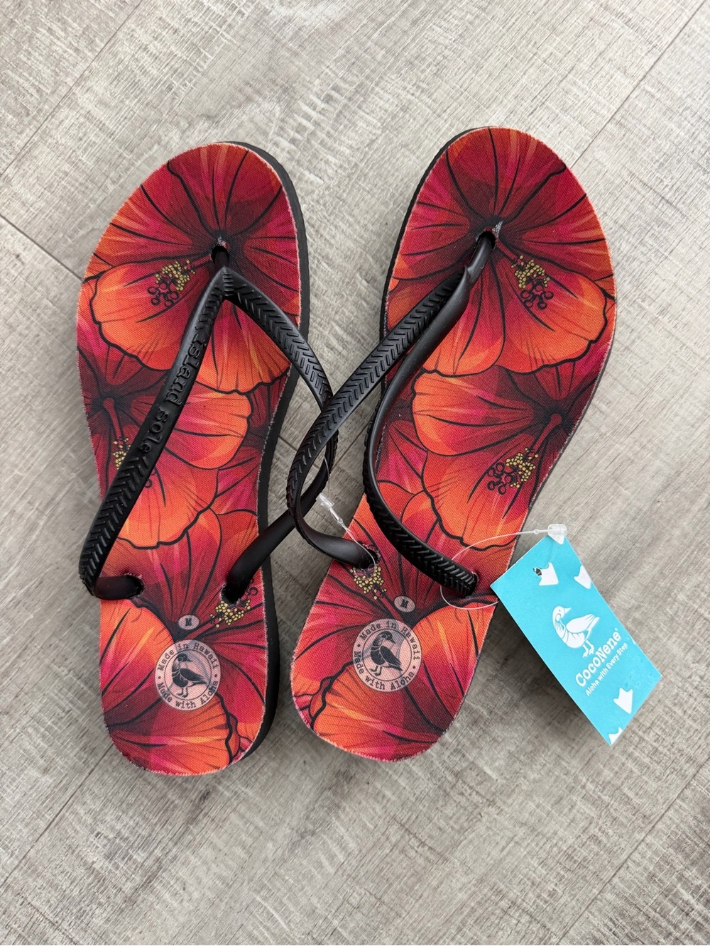CocoNene Women’s Red Floral Flip Flop Sandals. Every step is with Aloha.